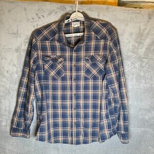 Converse One Star Mens XL Plaid Button Up Shirt Blue Long Sleeve Cotton